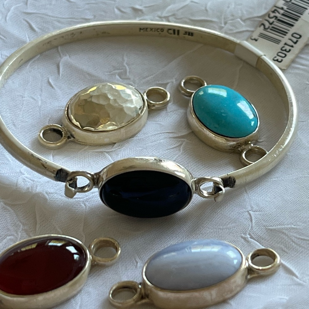 Sterling silver Mexico CII 925 bracelet 5 w/interchangeable Gemstones. NWT. $50 - Picture 2 of 5